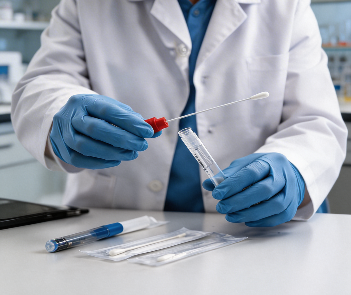 Swab sample preparation in clinic